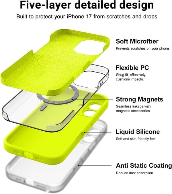 Silikonfodral för iPhone 17 Pro Max, MagSafe-kompatibel, Stötsäker, Fluorescerande Gul jaune fluo iPhone 17 Pro Max