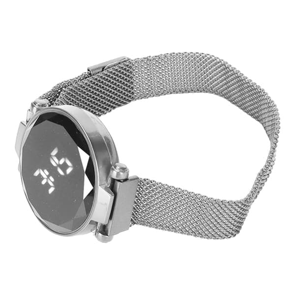 LED-klocka för kvinnor, stor skärm, hållbar legering, mode, digital LED-klocka, silver