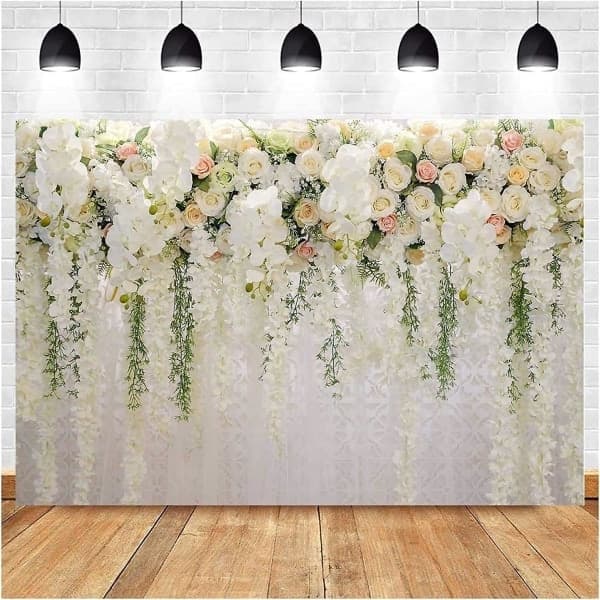Vit Ros Blommig Fotobakgrund Brud Bröllopsblommor Vägg