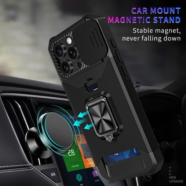 Telefondeksel til iPhone 6 Plus/6s Plus/7 Plus/8 Plus, kortholder, ringholder, støtte iPhone 6 Plus/6s Plus/7 Plus/8 plus