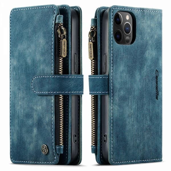 Pungtelefonetui til iPhone 15 Pro Max 6.7, lynlåslomme, blå blue iPhone 15ProMax  6.7