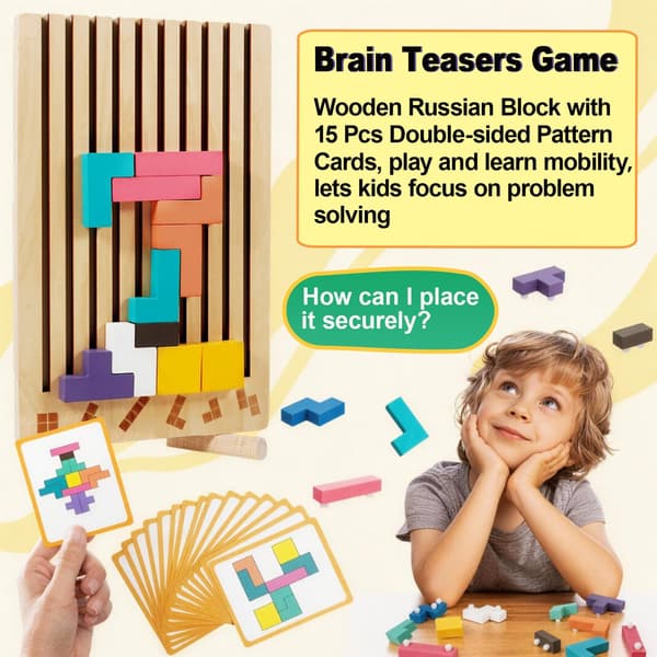 Montessori Brain Blocks Trästaplingsleksaker för barn 3D Tetris Pussel