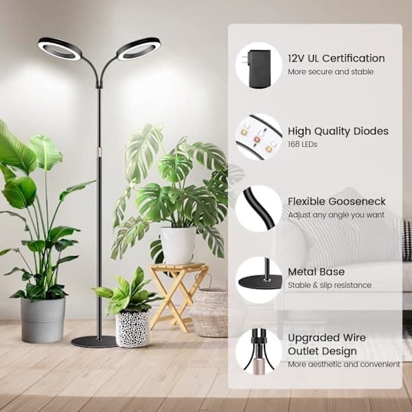 Fuld Spektrum Dual-Head LED Plantelampe med Timer, 3 Farver, 170 cm Justerbart Stativ, Stil 2 Style 2