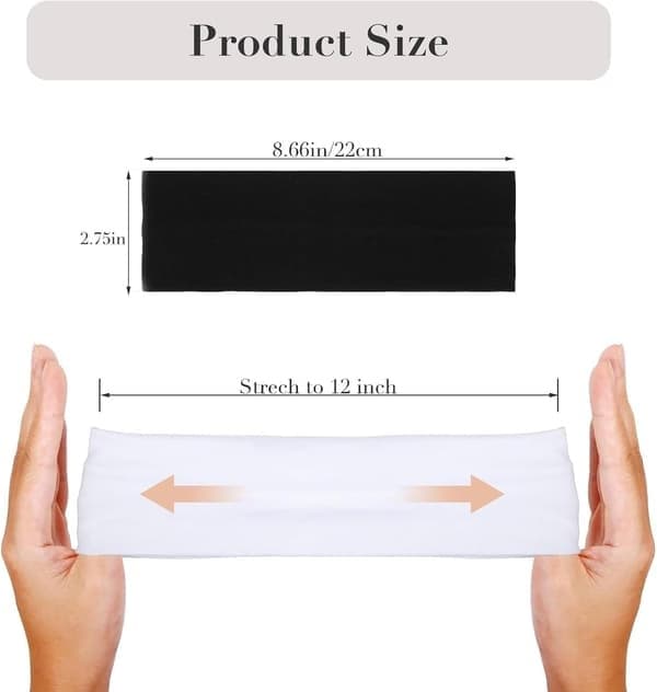 7 cm brede sorte hårbånd til kvinder og mænd, 2-pak modehårbånd til kvindehår, bløde til makeup, yoga, løb, sport, sort+grå black+grey