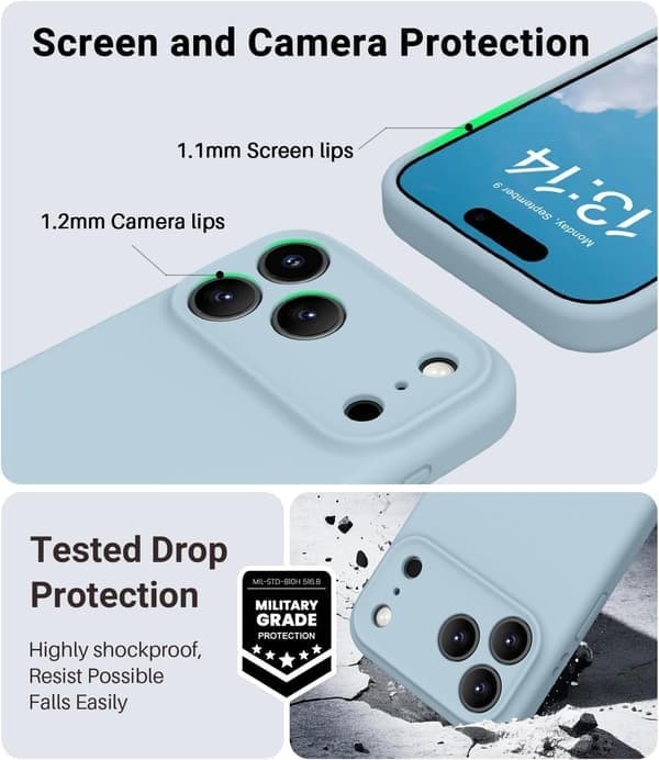 Silikone telefoncover til iPhone 17 Pro Max, MagSafe-kompatibel, stødsikker, babyblå bleu bébé iPhone 17 Pro Max