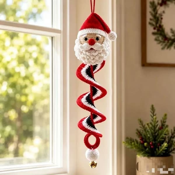Hæklet julepynt DIY-sæt, spiralhæklesæt til snemand, julemand, træ og nissepynt
