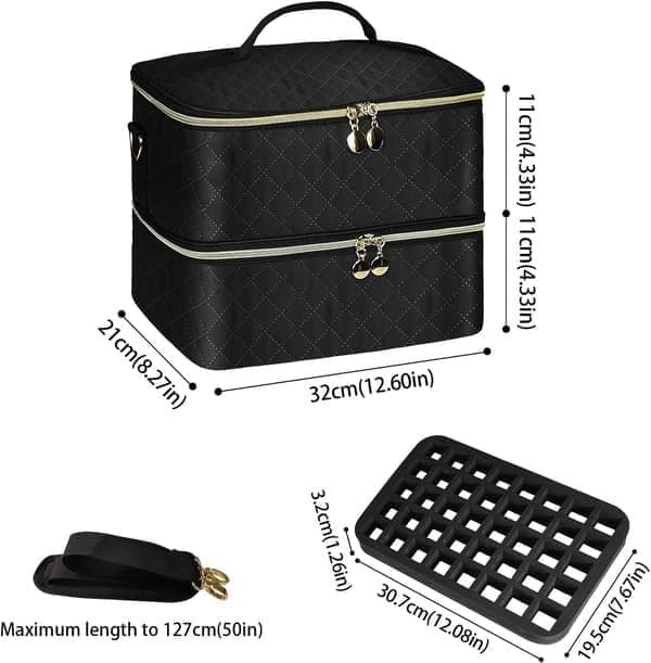 Stor nagellacksförvaringsväska Dubbla lager sminktillbehör Nagelfodral Organizer 40 flaskor (15 ml)