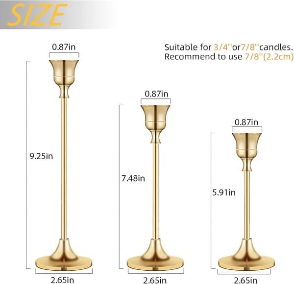 Lysestager, tilspidsede lysestager til stearinlys Guld messing Vintage lysestage Kandelaber lysestage til pejsfest