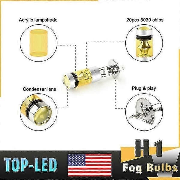 H1 3000K Gule LED Tåkelys DRL Hovedlyssett 100W Høy Effekt USA