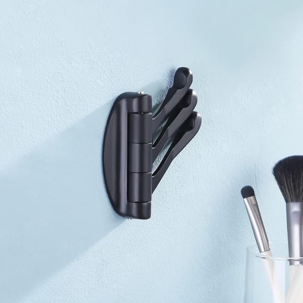 Solid metalkrog, foldbar drejearm med flere tre foldbare arme til badeværelse, køkken, garage, vægmonteret, mat sort