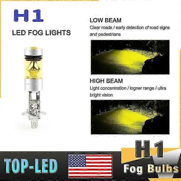 H1 3000K Gule LED Tåkelys DRL Hovedlyssett 100W Høy Effekt USA