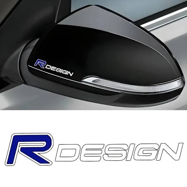 Emblem R-Design 1x5cm R blå + DESIGN hvide bogstaver 2-pak til Volvo