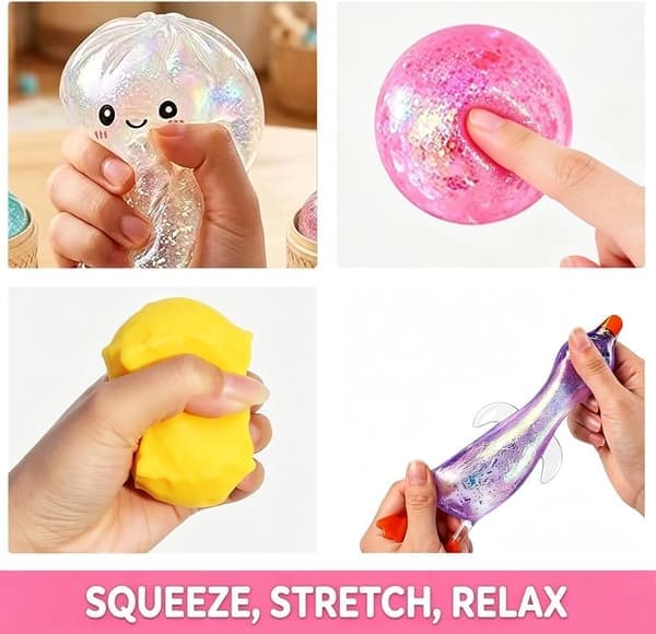 Sensorisk leksak 25-pack Dumpling Squishy Set, Mjuka stressbollar Squishy Leksak, Fidget Stressavlastningskit Bollar Glitter Is Förvaringsångare Present