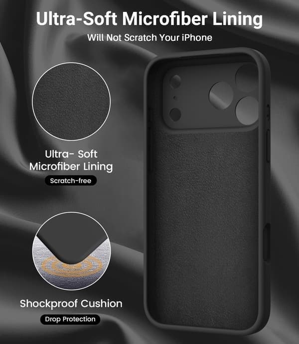 Silikone telefoncover til iPhone 17 Pro Max, MagSafe-kompatibel, stødsikker, sort noir iPhone 17 Pro Max