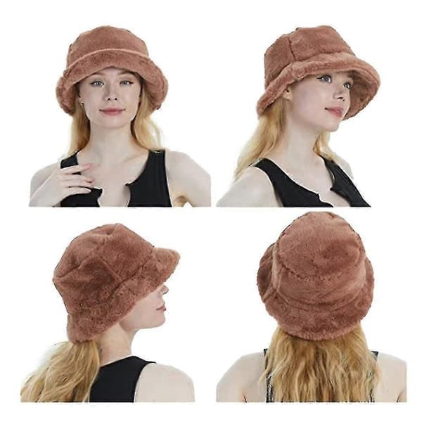 Dame bøllehat i imiteret pels Varm hat Bred skygge Unisex Fluffy Vinter Blød hat, Sort black