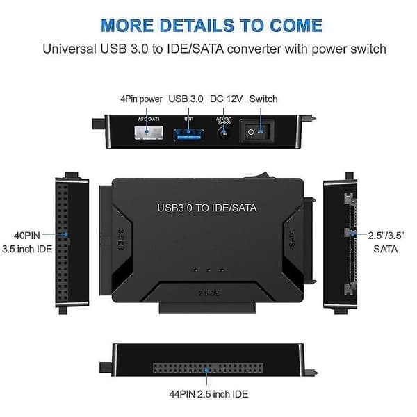 Zilkee Ultra Recovery Converter USB 3.0 til SATA/IDE Harddisk Kabel Disk Adapter EU Plugg, Perfekt