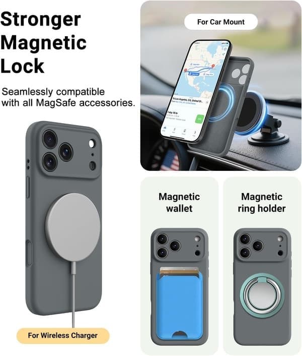 Silikone telefoncover til iPhone 17 Pro Max, MagSafe-kompatibel, stødsikker, antracitgrå Gris anthracite iPhone 17 Pro Max