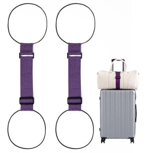 2-pack bagageremmar för resväskor, 25 färger, justerbar elastisk resväskrem med dubbel stabilitetsdesign, handsfree Purple