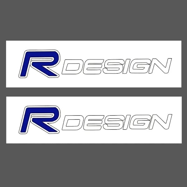 Emblem R-Design 1x5cm R blå + DESIGN hvide bogstaver 2-pak til Volvo