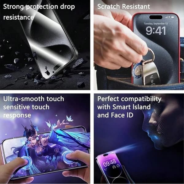 Skjermbeskytter i herdet glass for iPhone 14 Pro, boblefri iPhone 14 Pro