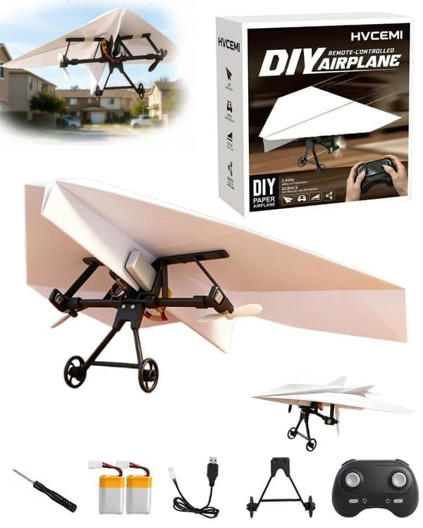 RC Papirfly Motor Kit DIY Modellfly Startsett med Gyro Stabilisator Doble Propeller Sammenleggbar Elektrisk Fjernkontroll, Med Fly E w/ Plane E