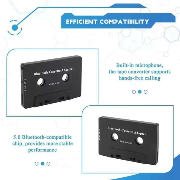 Bluetooth Kassettadapter 5.0 for Bilstereo, Trådløs Mottaker med Håndfrie Samtaler, Svart