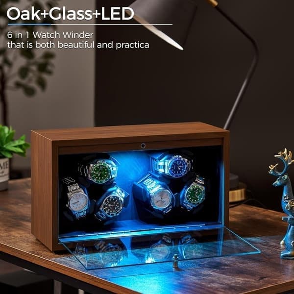 Lollanda Automatisk Ur-optrekker til 6 ure, LED-lys, Stille Motor, 4 Rotationsindstillinger, Perfekt til Urelskere
