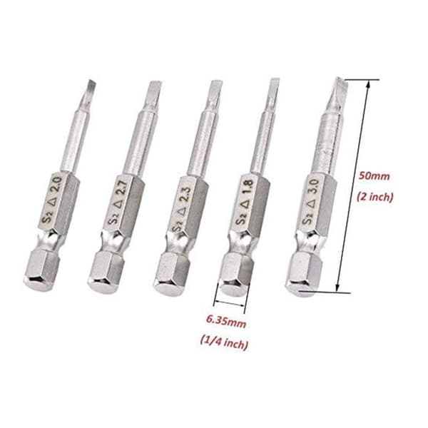 Magnetiska triangulära skruvmejselbits S2 - Förpackning med 5 (1,8/2,0/2,3/2,7/3,0 mm), 6,35 mm skaft, 50 mm