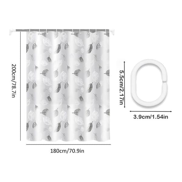 Tvättbart, vattentätt, mögelresistent duschdraperi 180 x 200 cm - vit geometrisk polyester, viktad fåll