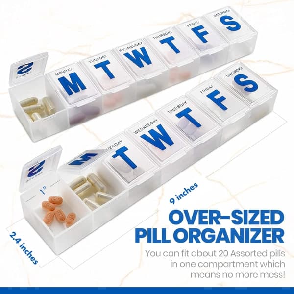 Veckopillerorganisatör, 7-dagars pillerplanerare extra stor, 2-pack