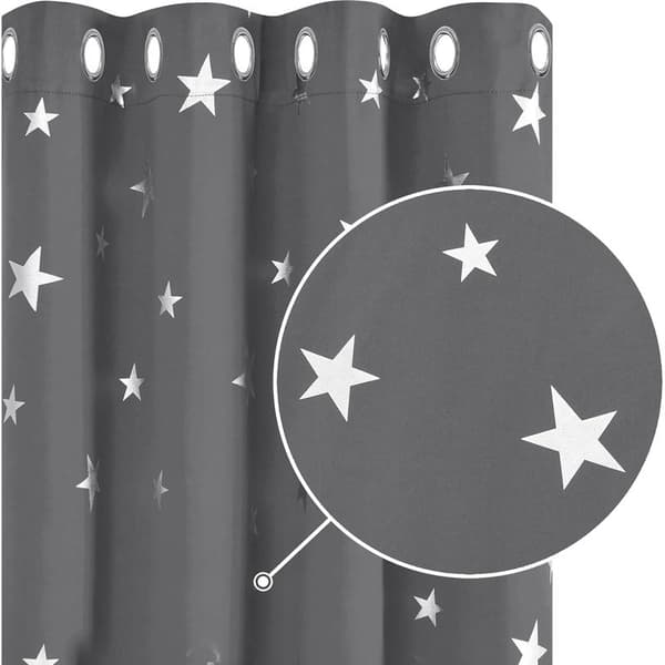 Termiske mørkleggingsgardiner – Sett med 2, sølvstjernemønster, metallmaljer, 132 x 245 cm, lys grå