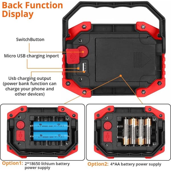 LED arbeidslys, 30W USB oppladbart arbeidslys, supersterkt, IP65 vanntett, 2000LM oppladbart LED arbeidslys med stativ for camping