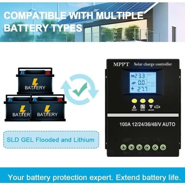 100A MPPT Solar Charge Controller 12V 24V 36V 48V LCD Display Batteri Smart Regulator Max 100V Dobbelt USB-indgang