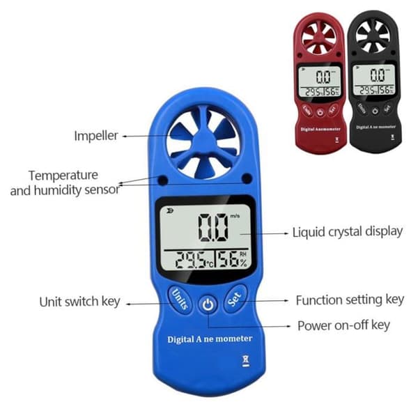 Hygrometer, växthustermometer, trädgårdstermometer, digital anemometer med LCD-display och vindhastighet, svart