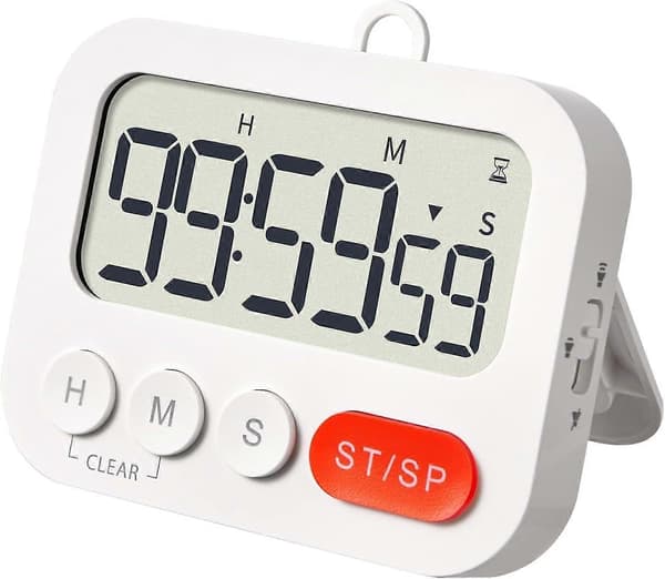 Digitalt køkkentimer, madlavningstimer, magnetisk nedtællingstimer med stort LED-display, justerbar lydstyrke og lysstyrke