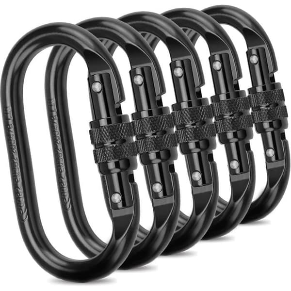 Klätterkarbiner, 5-pack - Rostfritt stål - 20 kN - Låsbar oval