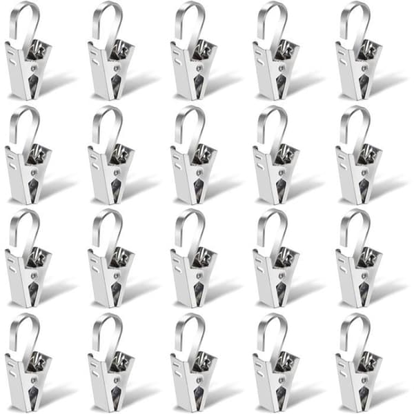 35 mm gardinklämmor (20-pack) - Rostfritt stål - Silver - Förstärkta krokar