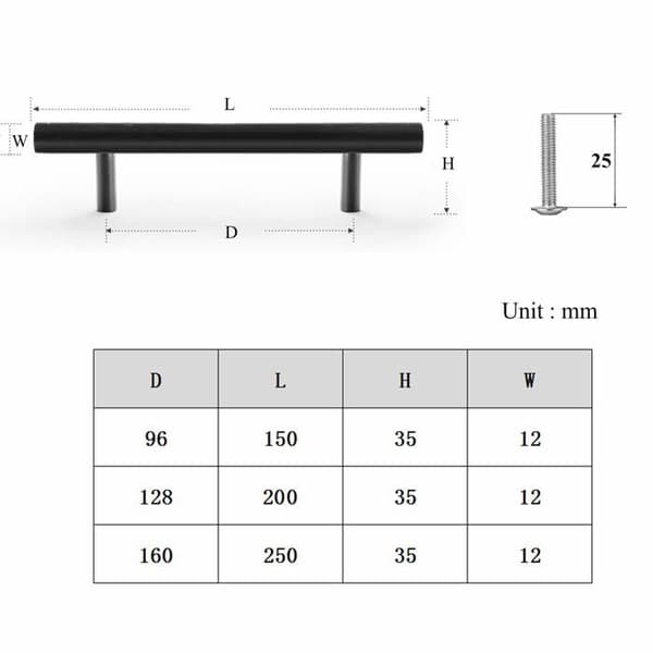 Sæt med 10 sorte dør-/møbelgreb i rustfrit stål, 96 mm center-til-center afstand, 9,6 x 2 cm