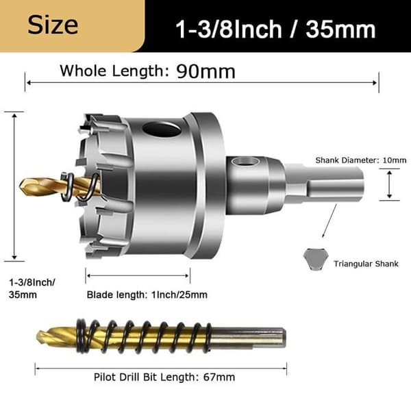 TCT 35 mm hullsag - wolframkarbid - 10 mm skaft - 25 mm dybde