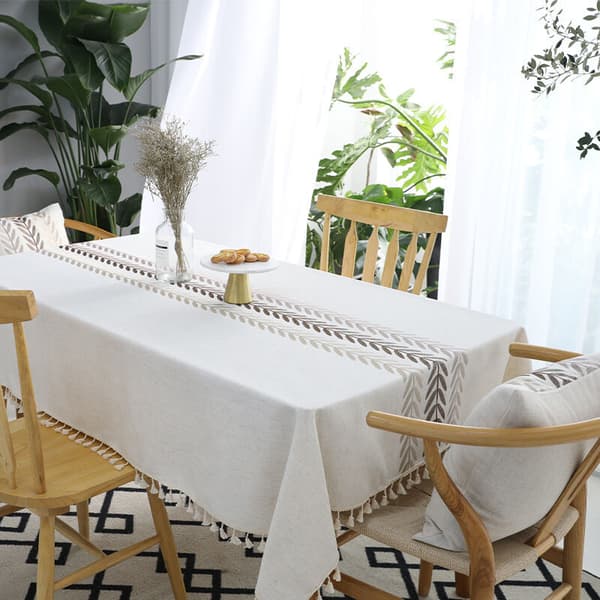 Vandtæt rektangulær dug, bomuldslinned, 140x180 cm, kvast, elegant rektangulær dug til køkkenborddekoration