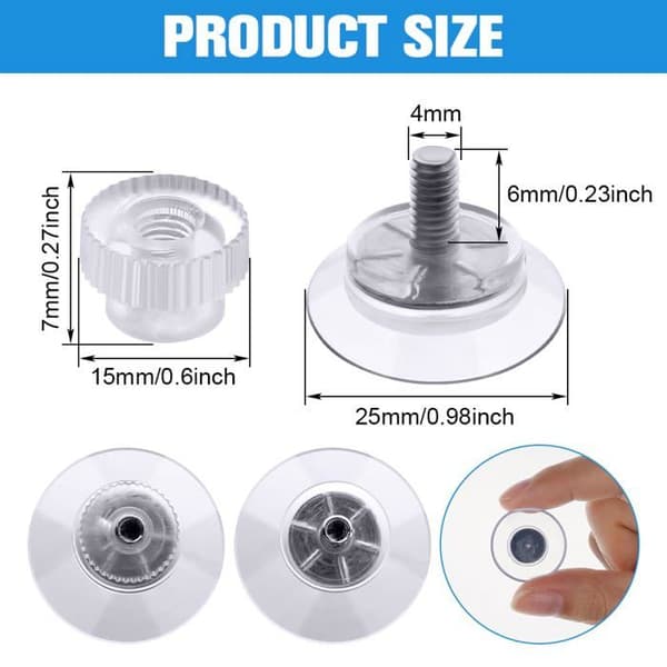 12-pack inskruvbara sugproppar, 25 mm - Transparent - Räfflad mutter - Stark vidhäftning