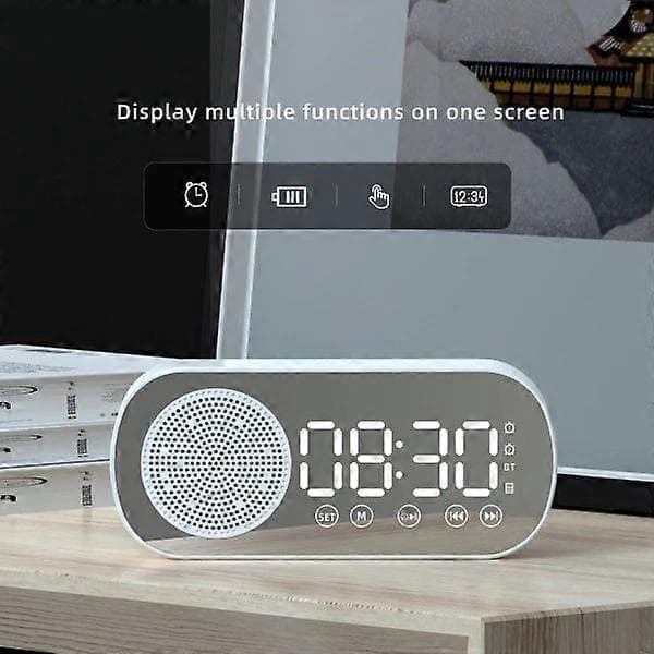 Multifunktionell Smart FM-radio Bluetooth-högtalare Väckarklocka Spegelklocka (Rosa)