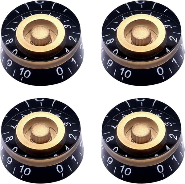 4 st Bärnstensfärgade Top Hat Stil 6mm Gitarrkontrollknappar för Elgitarr Bas Volymkontrollknapp, Radio Reservdelar Ersättning KNOB-S32