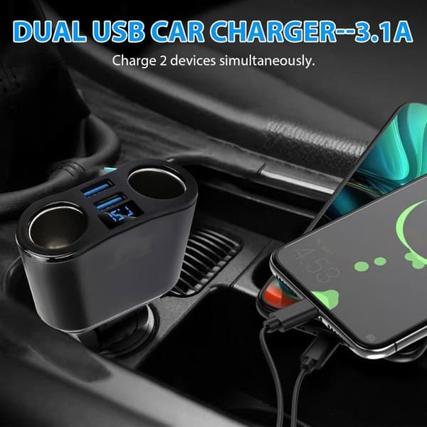 QC 3.0 USB Biloplader, 2 porte, 3.1A, 12/24V, 15W, Sort