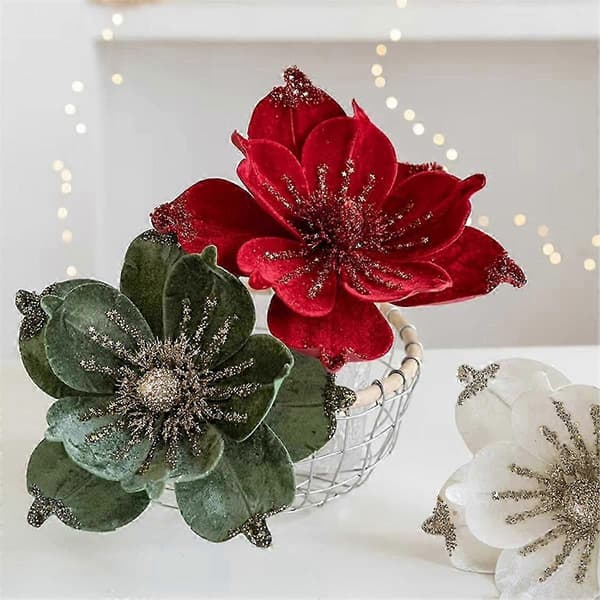 5 STK Glitter Blomst Kunstige Juleblomster Hengende Jul