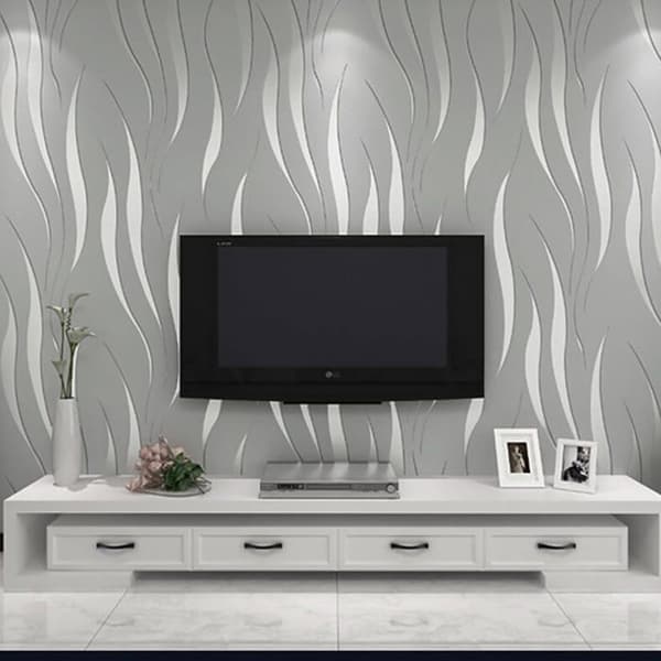 Non-woven tapet 0,53×10 m 3D vattenväxtmönster silver/grå — modern minimalistisk