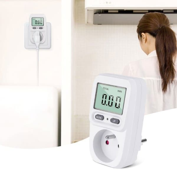 Standard plug-in wattmeter - 3680W maks. - Måler V/W/kWh/Hz - Strømafbrydelsesbackup