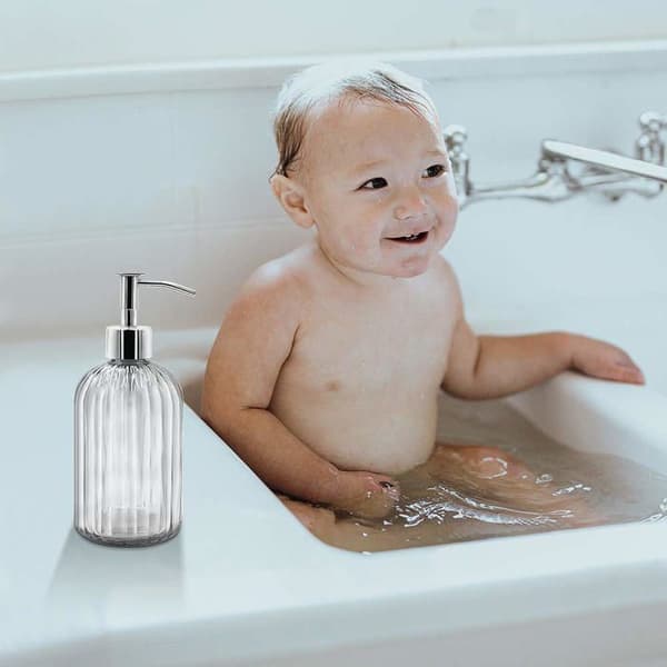 Set med 2 tvålpumpar i glas, 400 ml – plastpump, texturerad transparent, halkfri