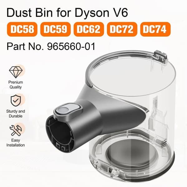 Erstatningsstøvbeholder til Dyson V6 (DC58/DC59/DC62/DC74) - Gennemsigtig beholder. Reservedel.