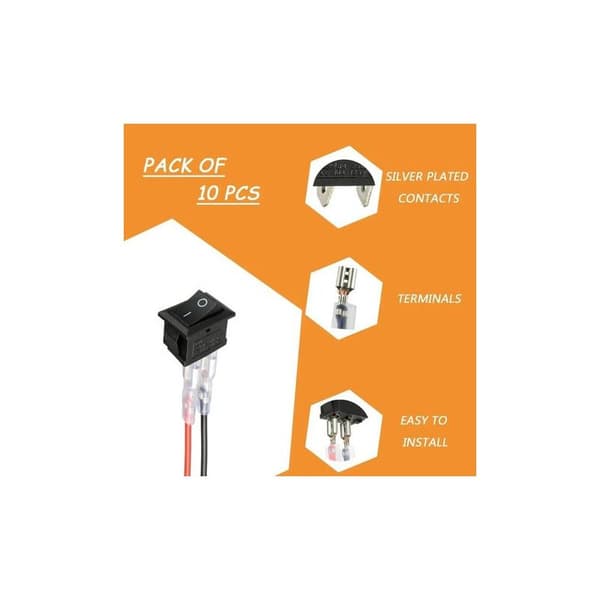 Mini T85 KCD1-101 vippekontakt, 2-benet SPST vippekontakt med ledninger, sort (10 stk.)